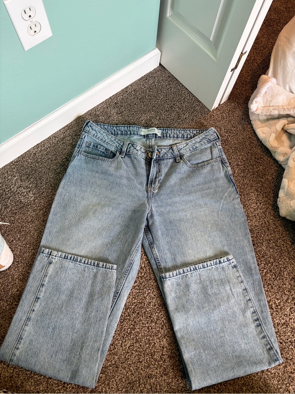 Hollister Light Blue Straight-Leg Jeans with Knee Patches